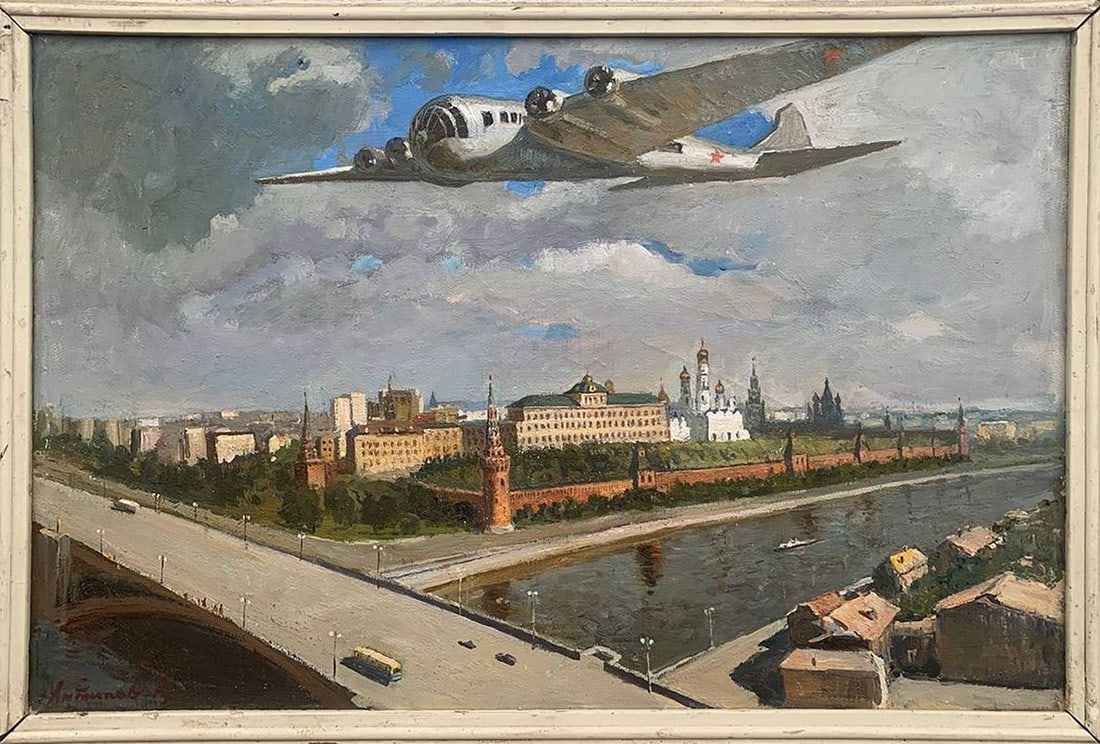 Oil painting Airplane over the city Antipov A.: Title: Oil painting Airplane over the city Antipov A. Description: ?1621 *** ABOUT THIS PAINTING *** * TITLE: "Airplane over the city" * ARTISTS: Antipov A. * SIZE: 40x60 cm/'15.74x23.62 inches' *