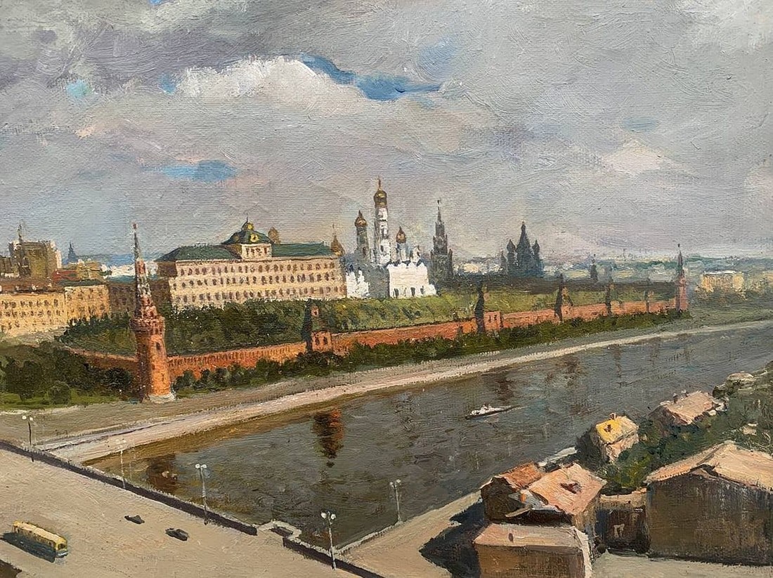 Oil painting Airplane over the city Antipov A. - 5