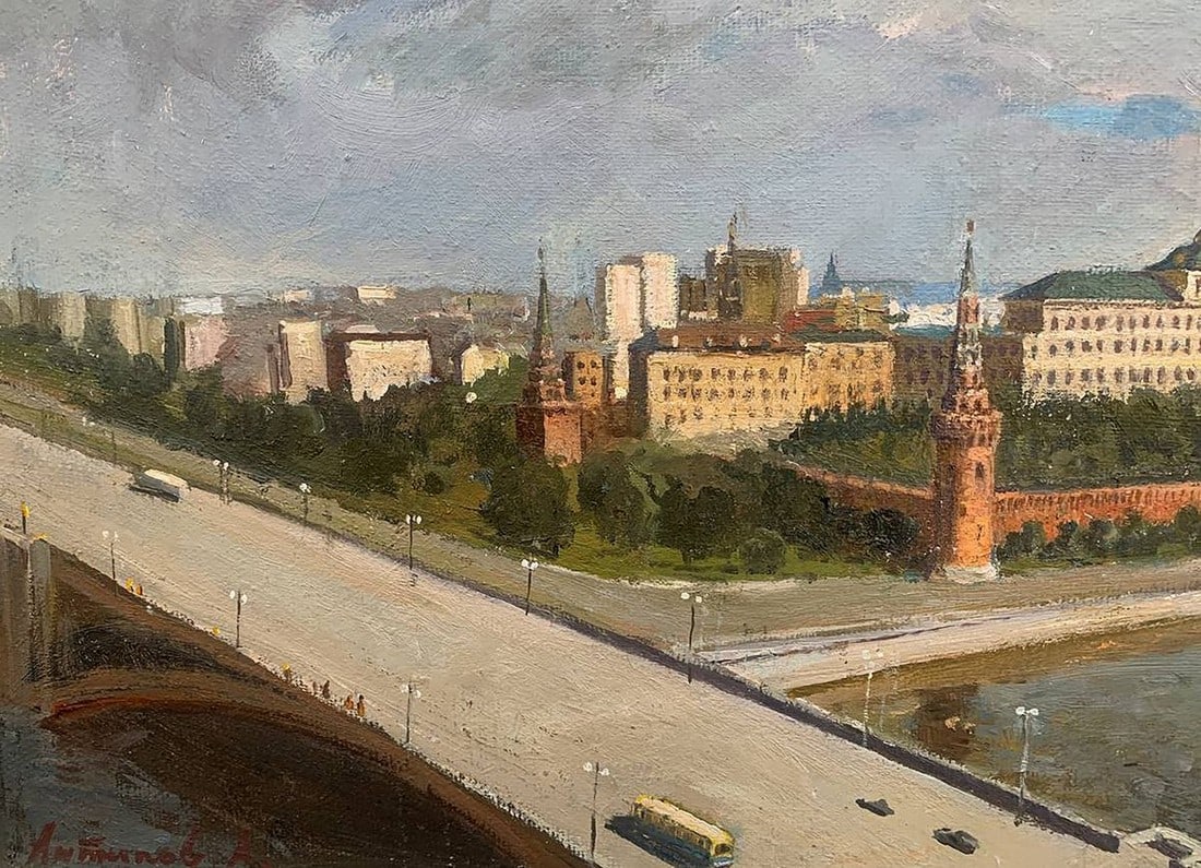 Oil painting Airplane over the city Antipov A. - 7