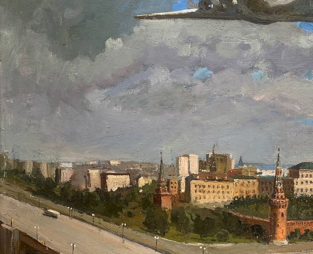 Oil painting Airplane over the city Antipov A. - 9