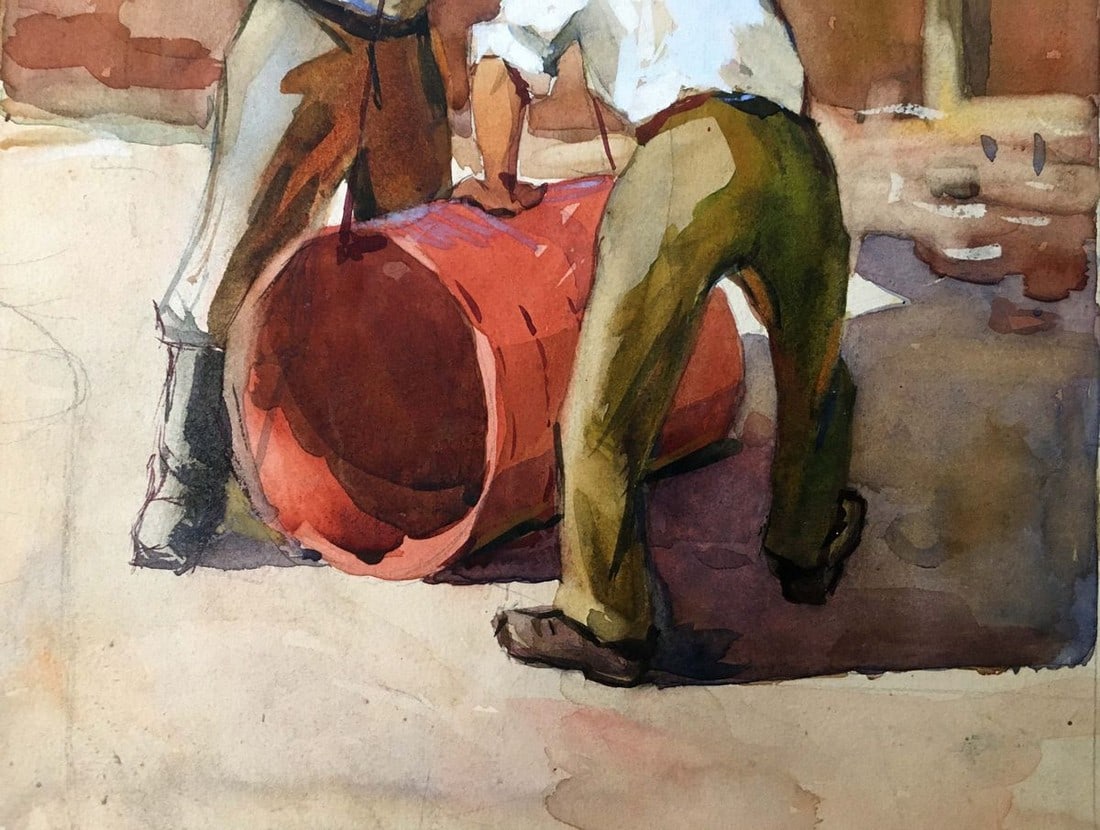 Watercolor painting People at a construction site - 4