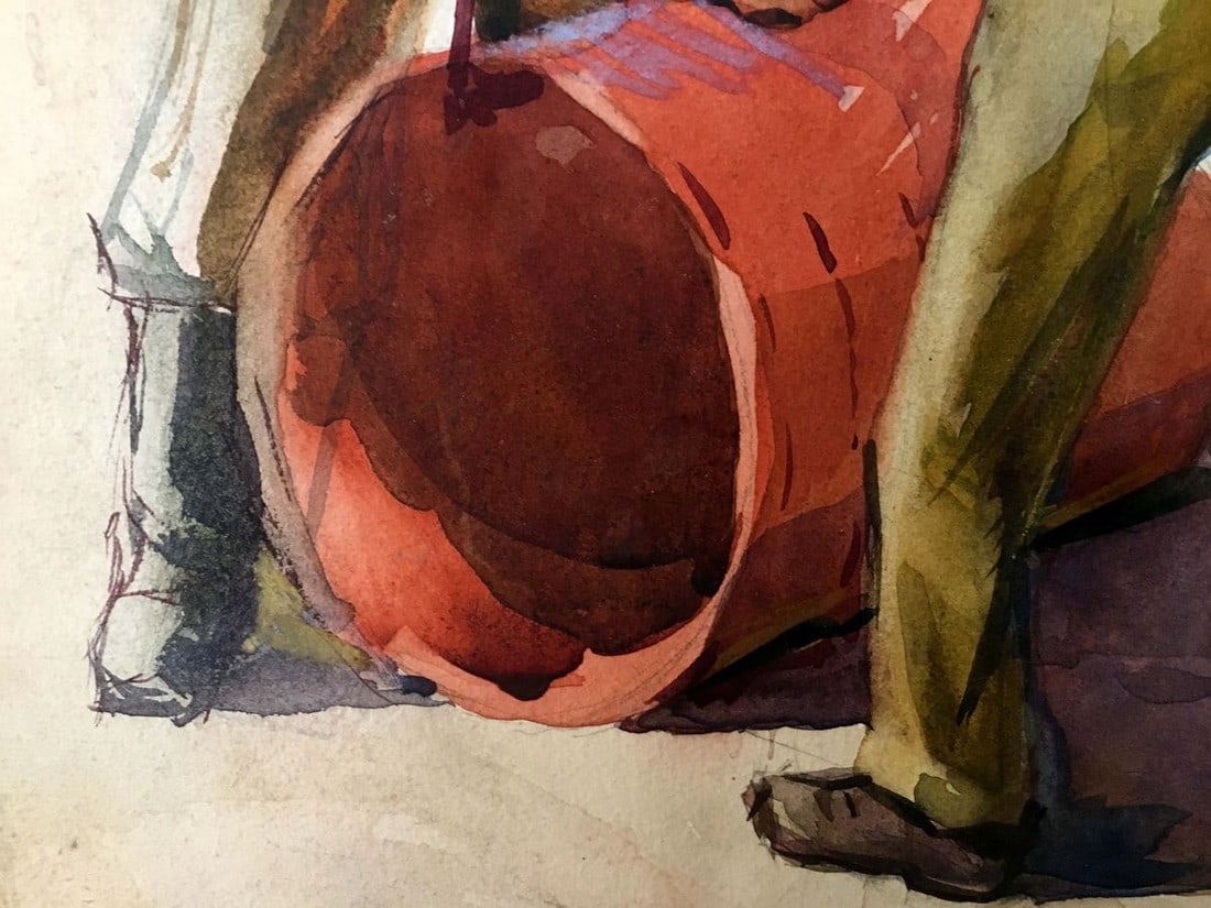 Watercolor painting People at a construction site - 5