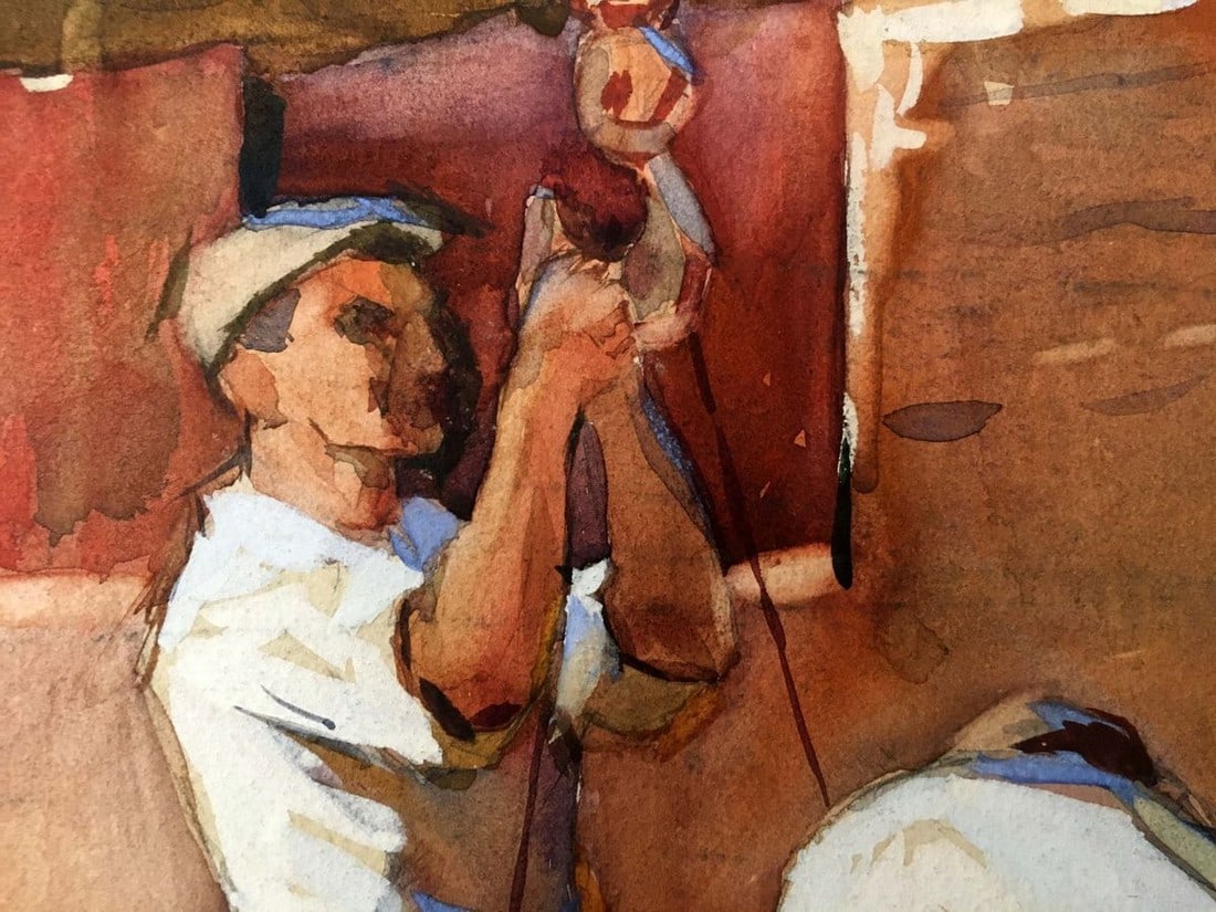 Watercolor painting People at a construction site - 6