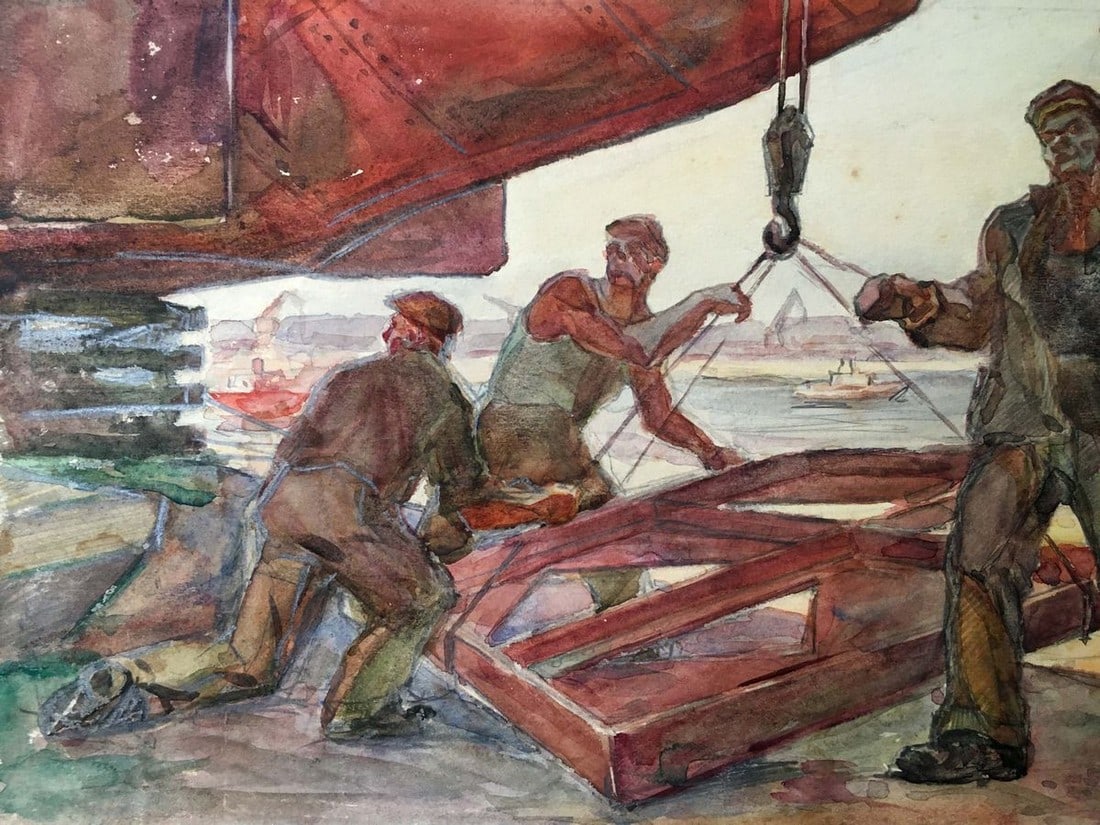 Oil painting Ship repair - 2