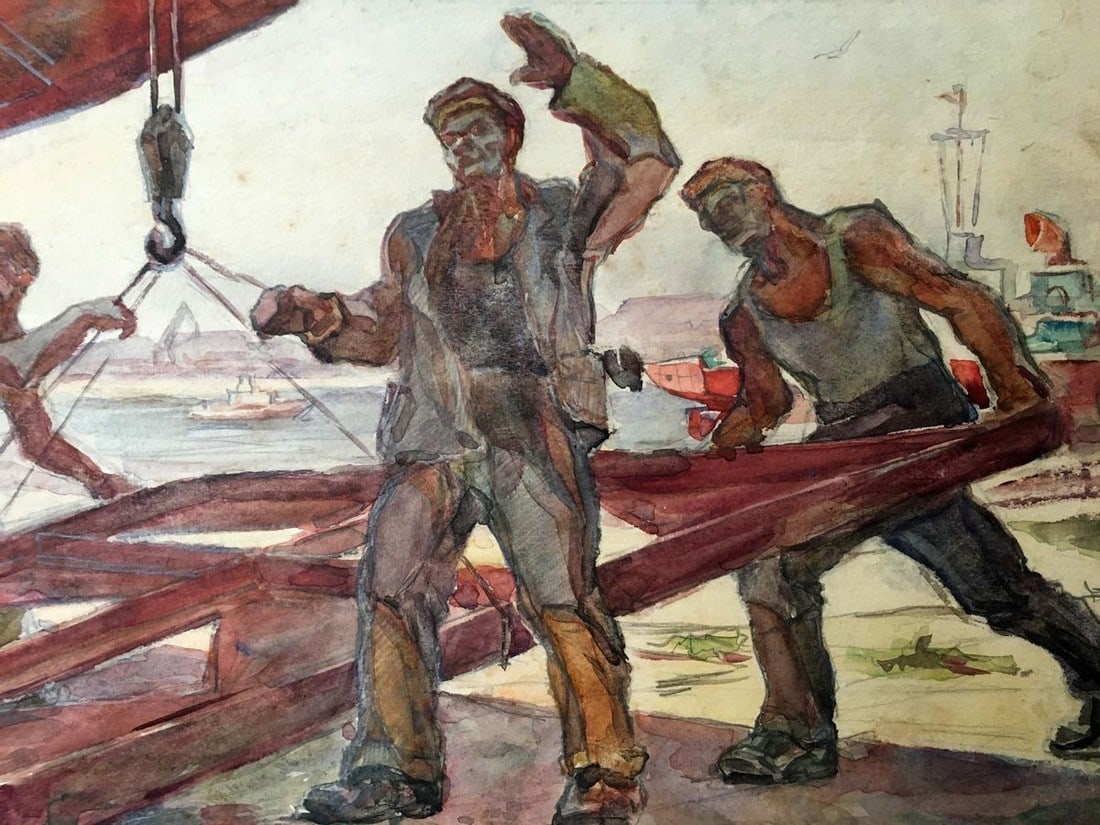 Oil painting Ship repair - 3