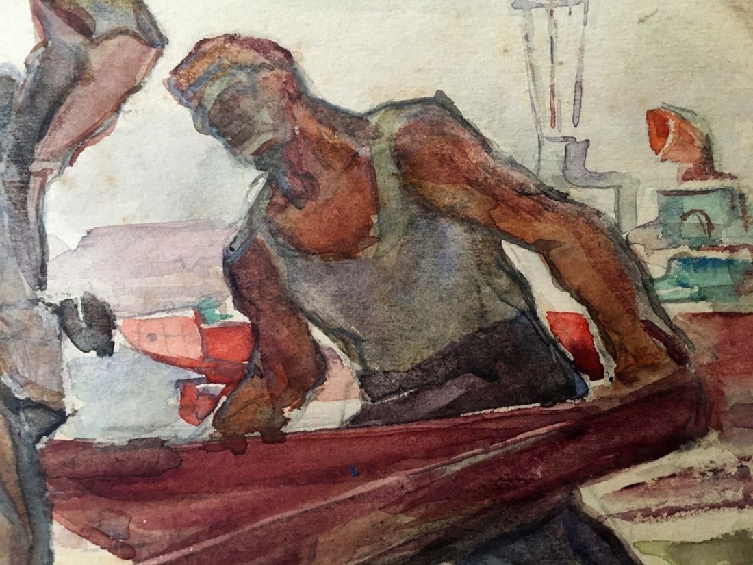 Oil painting Ship repair - 7