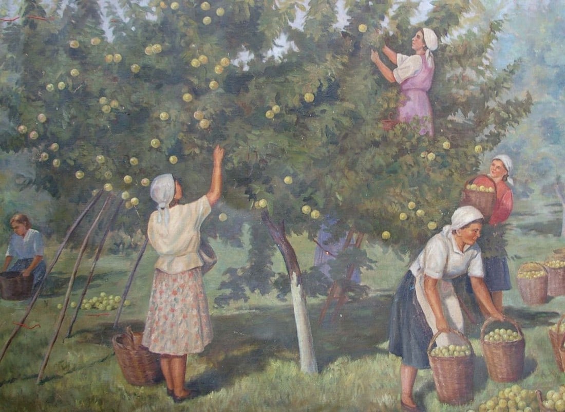 Oil painting Picking apples Unknown artist - 3