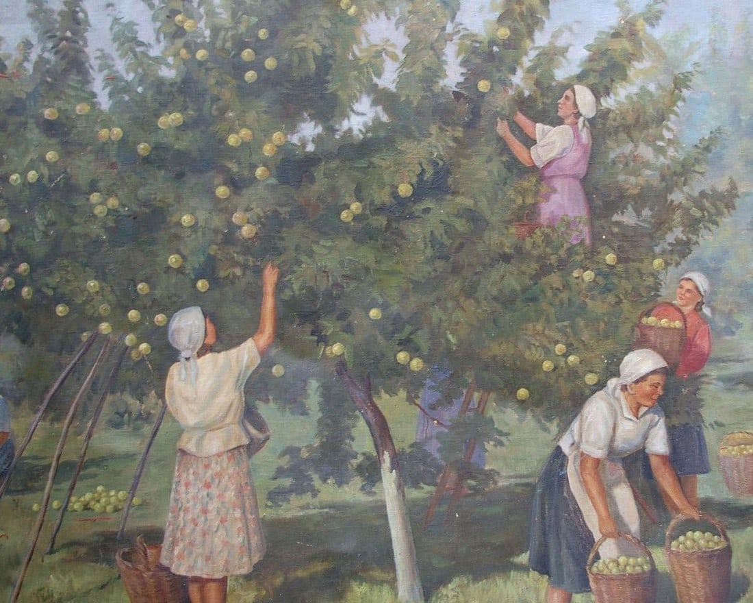 Oil painting Picking apples Unknown artist - 5