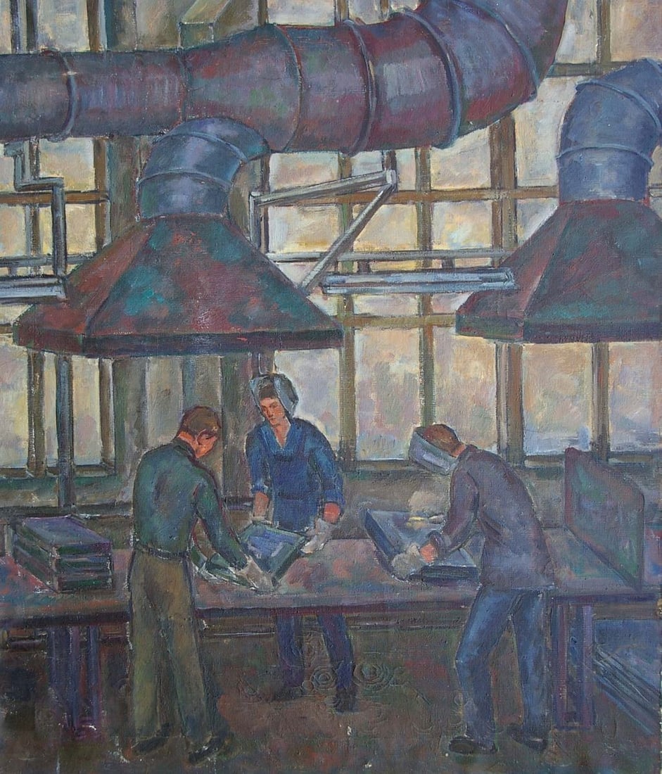 Oil painting Gurvich Elena Iosifovna Schoolchildren get acquainted with production (1 of 5)