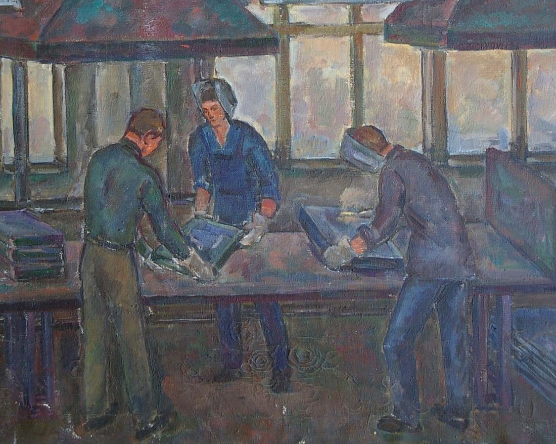 Oil painting Gurvich Elena Iosifovna Schoolchildren get acquainted with production - 2