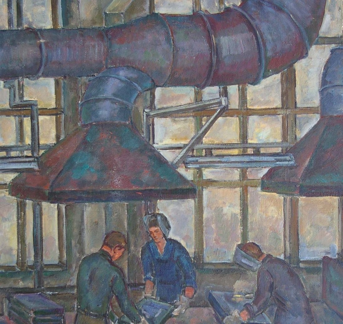 Oil painting Gurvich Elena Iosifovna Schoolchildren get acquainted with production - 4