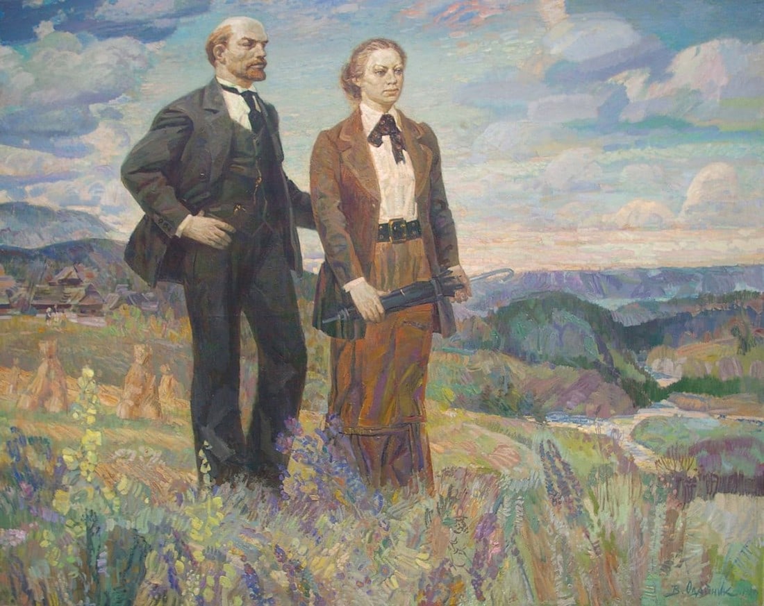 Oil painting Lenin and Krupskaya Odainik Vadim Ivanovich: Title: Oil painting Lenin and Krupskaya Odainik Vadim Ivanovich Description: ?Pol 99 *** ABOUT THIS PAINTING *** * TITLE: "Lenin and Krupskaya" * ARTISTS: Odainik Vadim Ivanovich * SIZE: 165x200 cm/'6