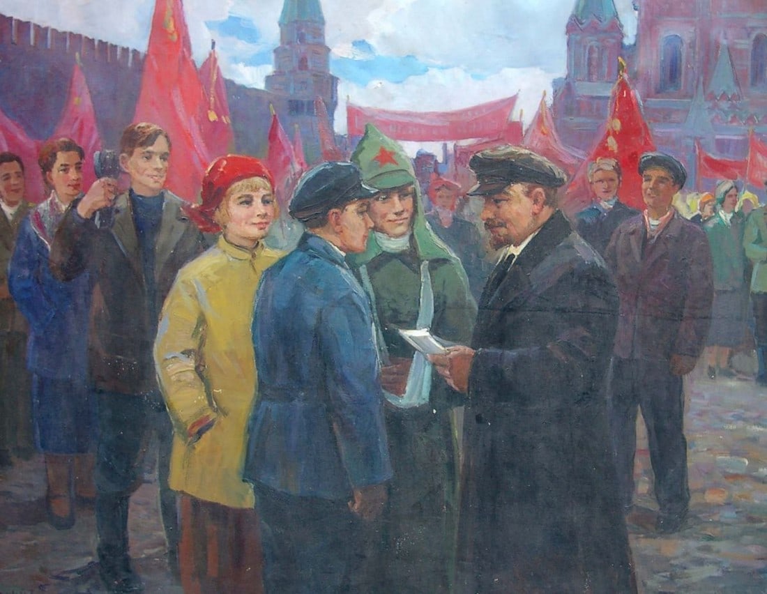 Oil painting Lenin with Komsomol members Tsvetkova V. P., Yarovoy S. K. - 3