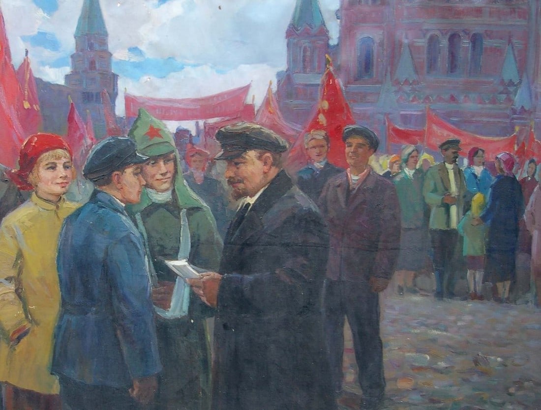 Oil painting Lenin with Komsomol members Tsvetkova V. P., Yarovoy S. K. - 4