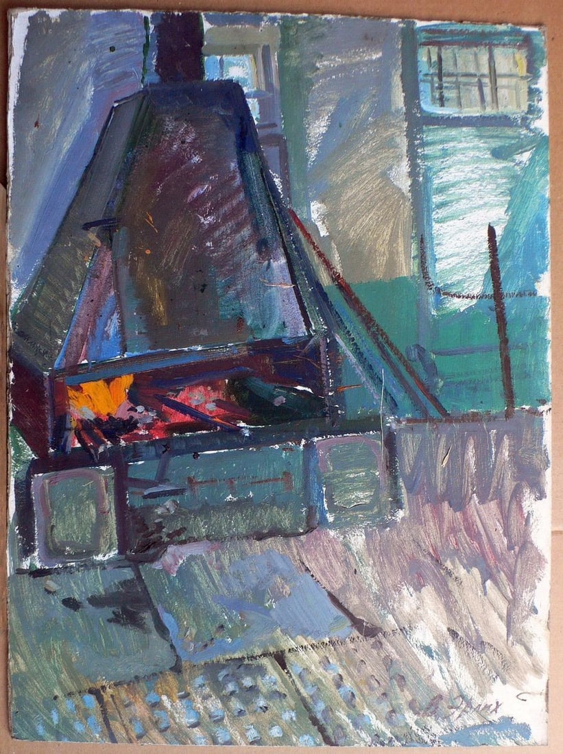Oil painting In the forge Erlikh Vladimir Isaakovich: Title: Oil painting In the forge Erlikh Vladimir Isaakovich Description: ?Kork 9 *** ABOUT THIS PAINTING *** * TITLE: "In the forge" * ARTISTS: Erlikh Vladimir Isaakovich * SIZE: 65x48 cm/'25.59x18.89