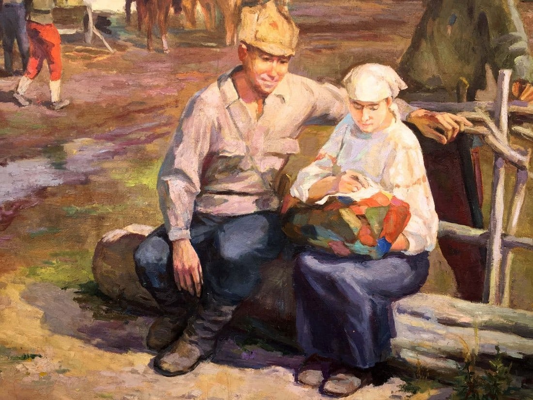 Social realism weekdays stanitsa oil painting - 2