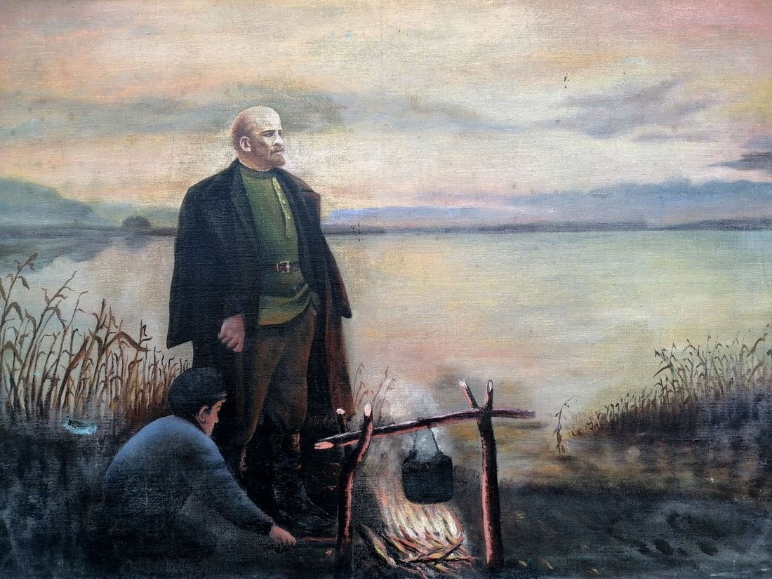 Social realism oil painting Lenin at the shore Unknown artist - 2