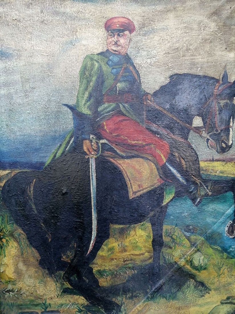 Social realism oil painting Kotovsky on horseback Unknown artist - 2