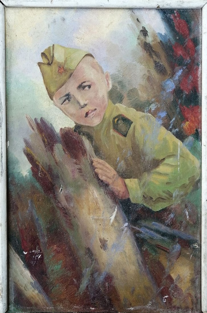 Social realism oil painting Young military Unknown artist (1 of 9)