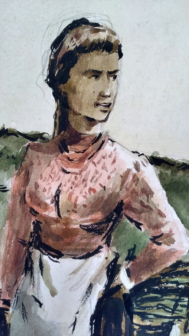 Social realism watercolor painting Officer with a girl Litvinov Oleg Arkad'yevich - 2