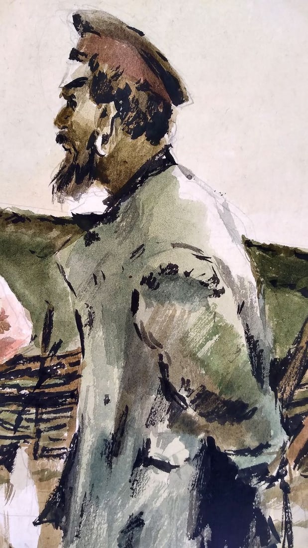 Social realism watercolor painting Officer with a girl Litvinov Oleg Arkad'yevich - 3