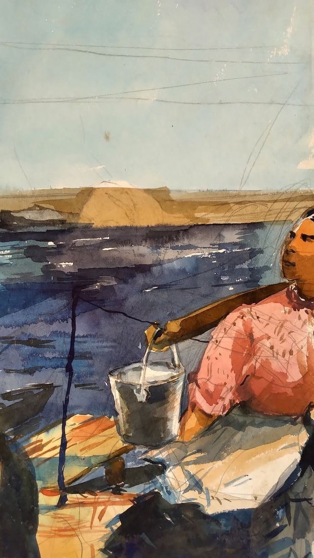 Social realism watercolor painting Soldier and girl Litvinov Oleg Arkad'yevich - 3