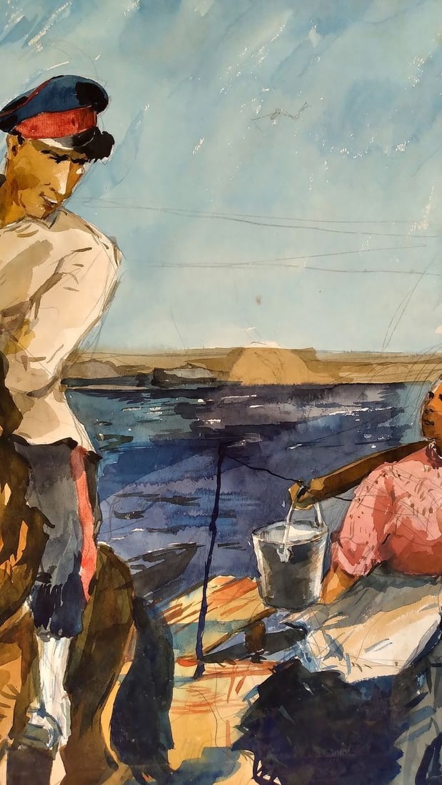 Social realism watercolor painting Soldier and girl Litvinov Oleg Arkad'yevich - 4