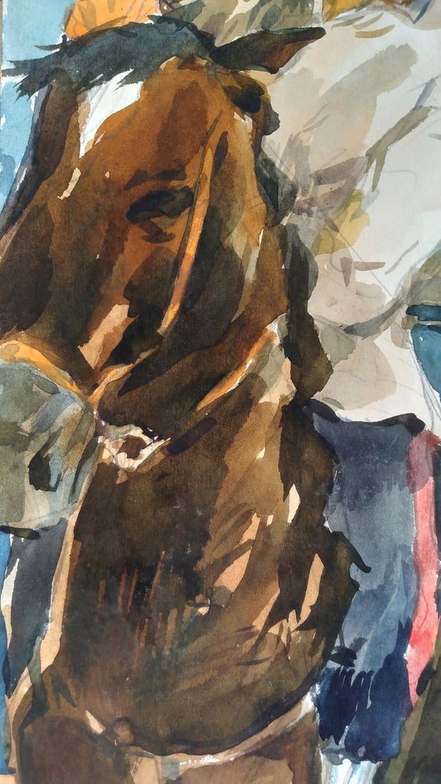 Social realism watercolor painting Soldier and girl Litvinov Oleg Arkad'yevich - 5