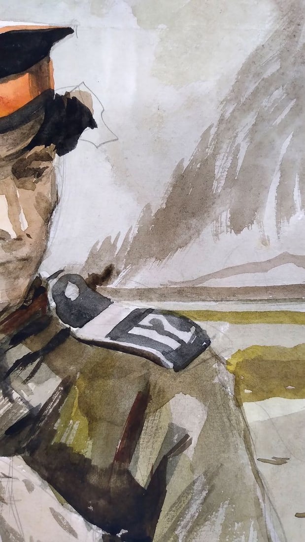 Social realism watercolor painting Soldier on the road Unknown author - 4