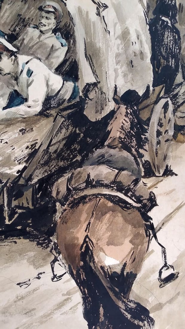 Social realism watercolor painting The soldiers are returning home Unknown author - 4