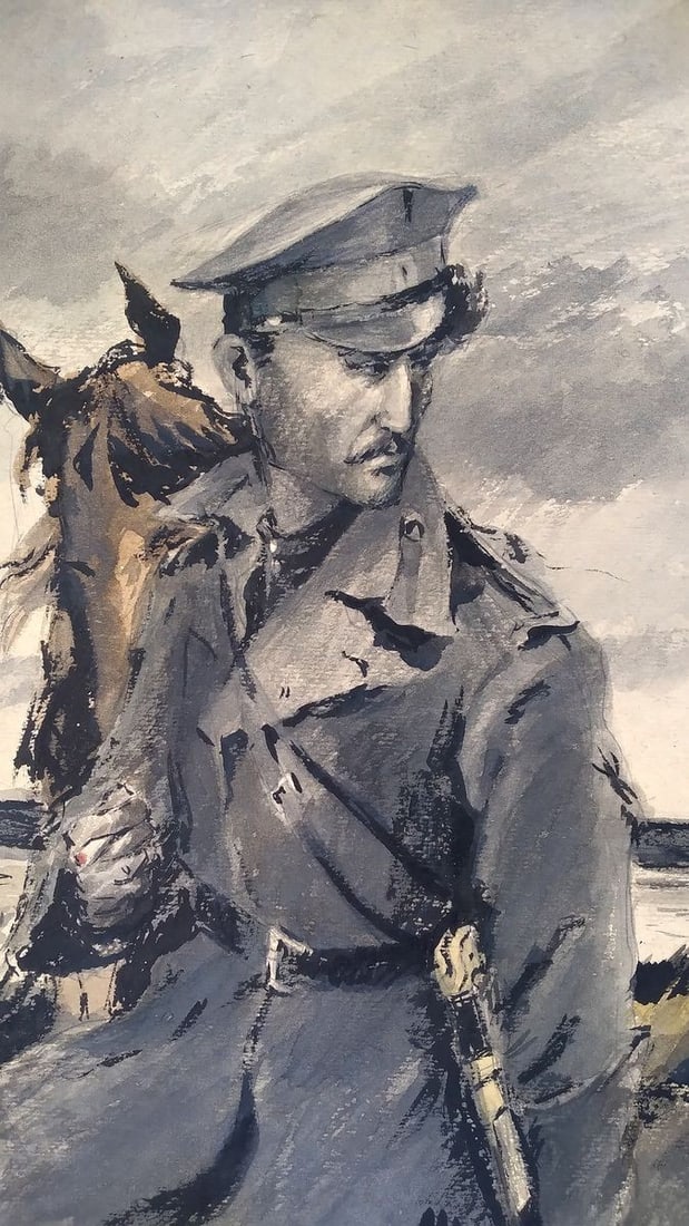 Social realism watercolor painting Looking back Unknown author - 2