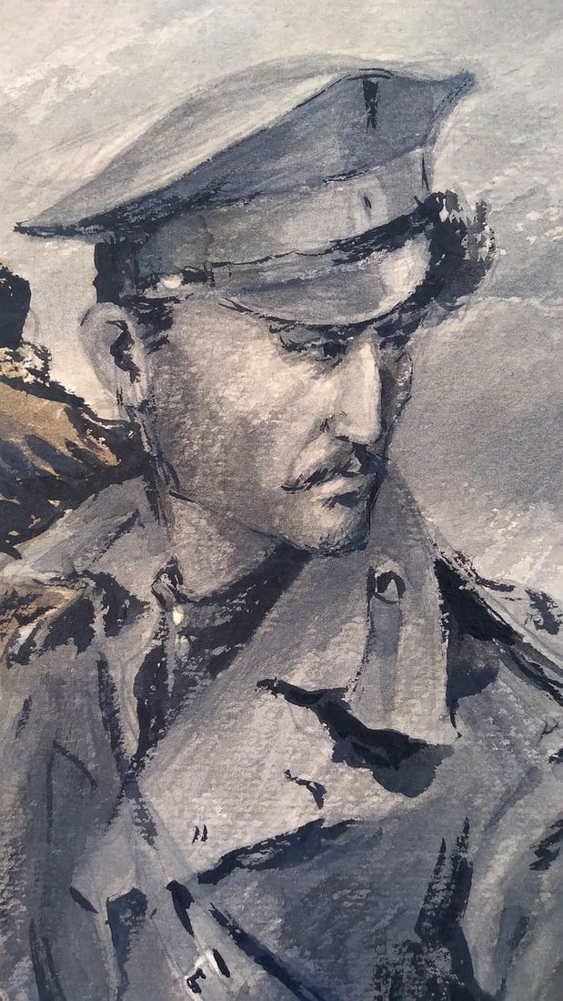 Social realism watercolor painting Looking back Unknown author - 3