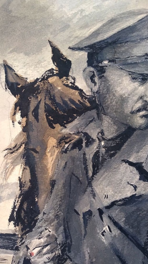 Social realism watercolor painting Looking back Unknown author - 4