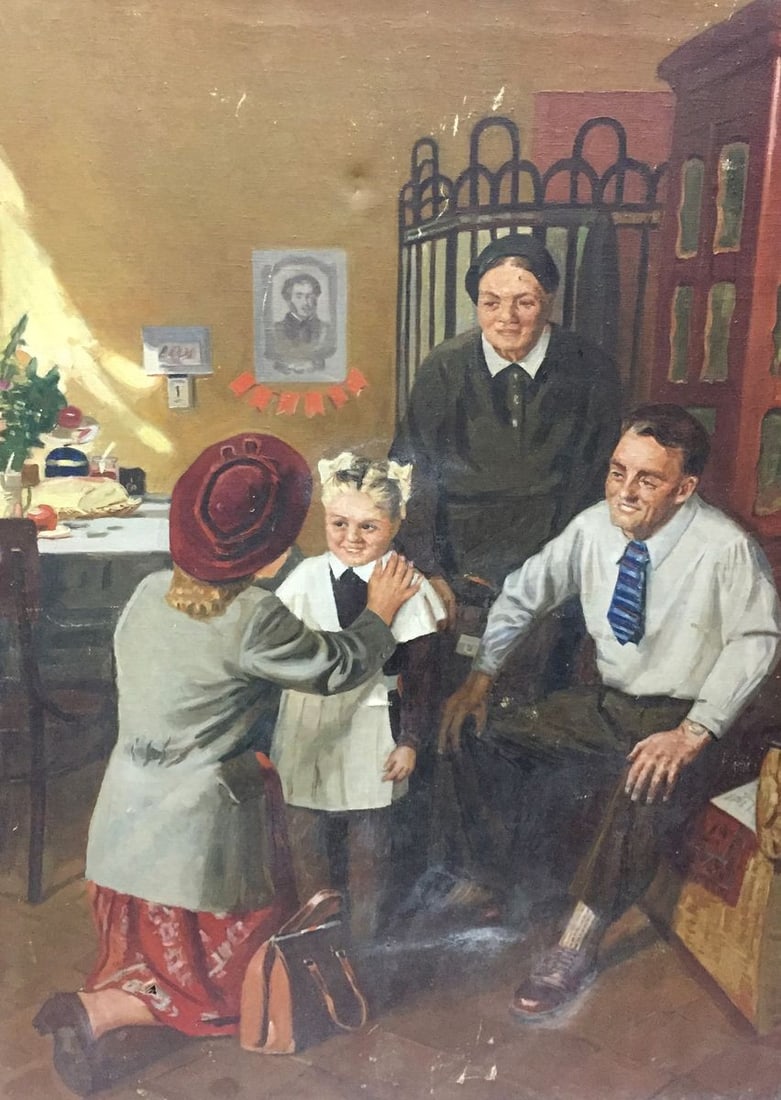 Oil painting Daughter going to school - 2