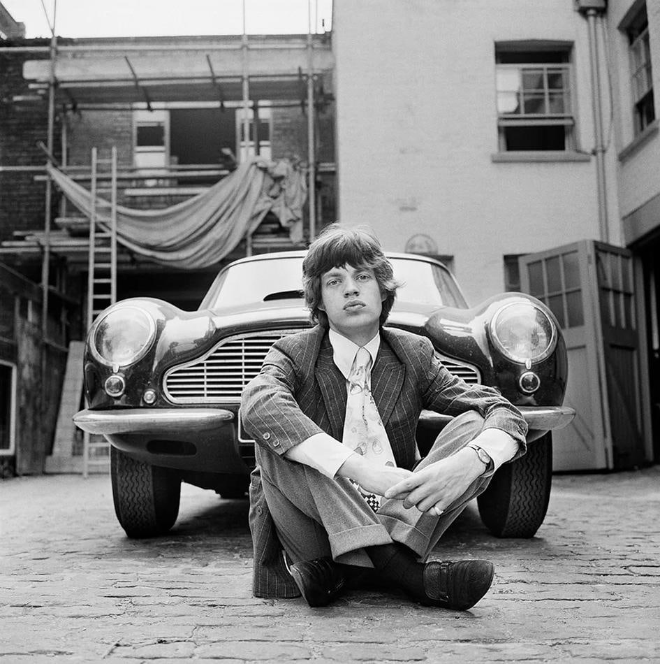 Mick Jagger with his Aston Martin DB6, 1966 — Signed Limited Edition Print: 1966 (printed - 2