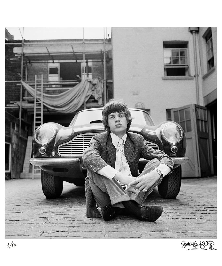 Mick Jagger with his Aston Martin DB6, 1966 — Signed Limited Edition Print: 1966 (printed - 3