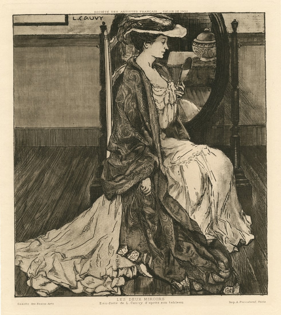 Leon Cauvy original etching "Les deux miroirs" (1 of 1)