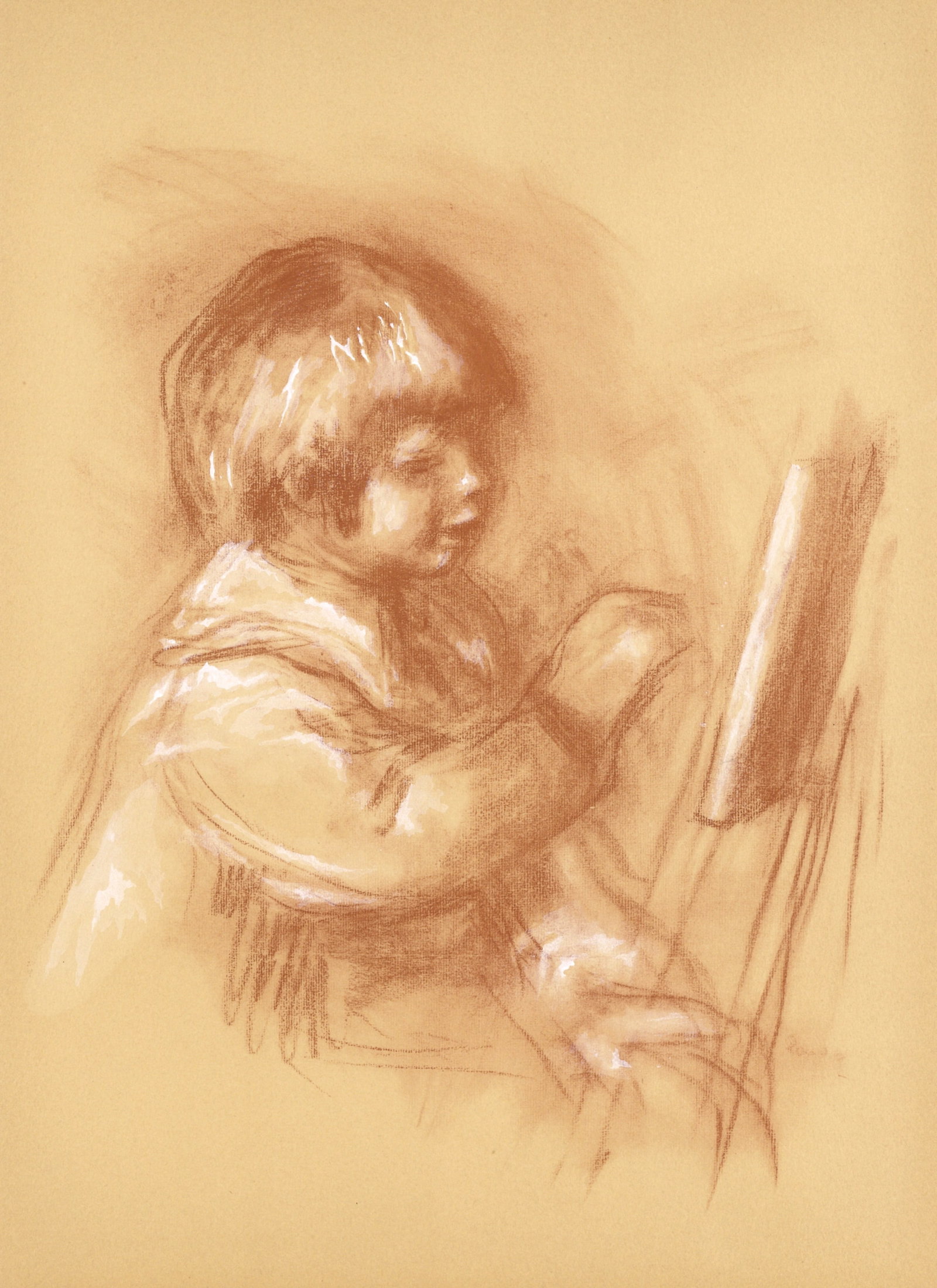 Pierre-Auguste Renoir pochoir "Le petit peintre": Title: Pierre-Auguste Renoir pochoir "Le petit peintre" Description: Medium: lithograph with pochoir coloring (after the 1895 drawing in sanguine). Printed in 1948 on Johannot paper for the rare