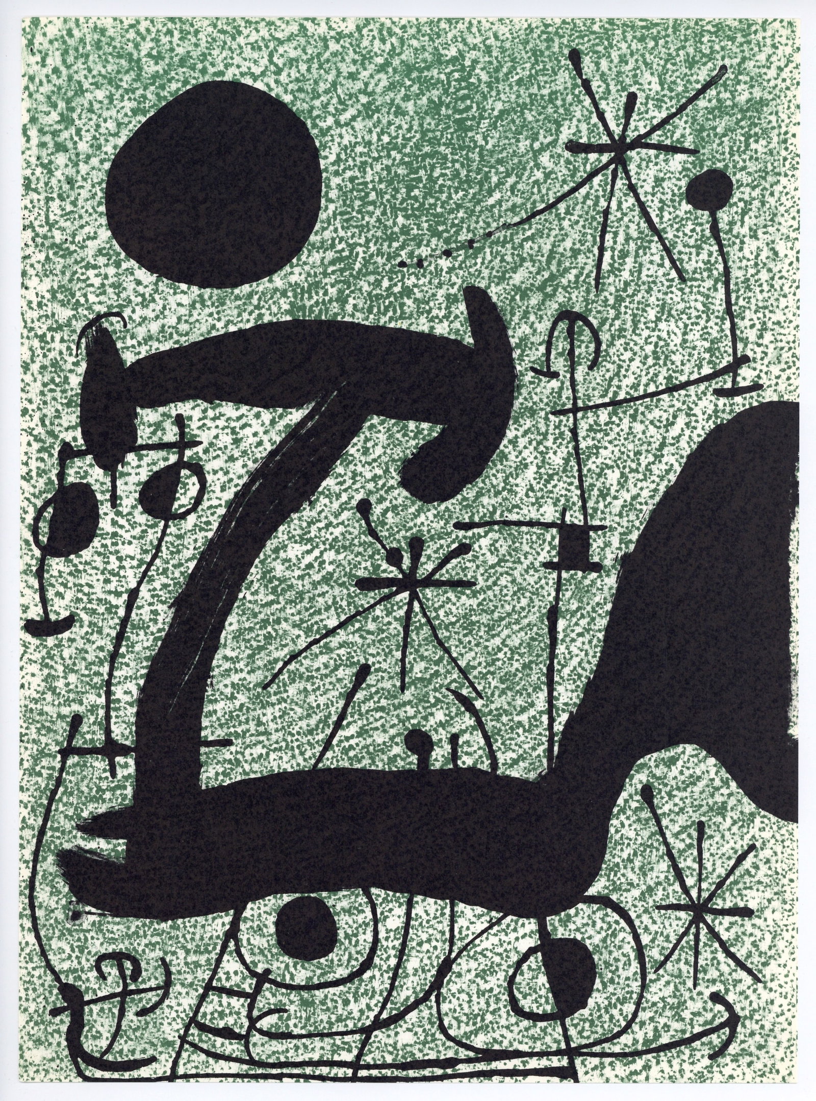 Joan Miro original lithograph, 1967: Title: Joan Miro original lithograph, 1967 Description: Medium: original lithograph. Catalogue reference: Mourlot 508. Printed in 1967 for the art revue Derriere le Miroir (issue number 164-165 --