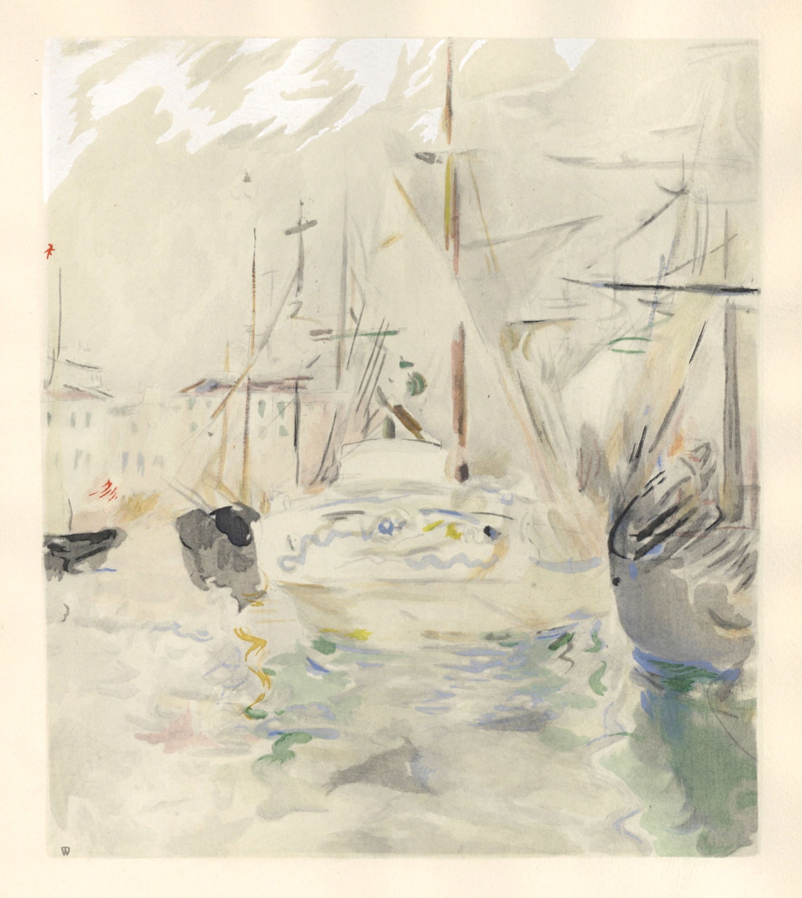 Berthe Morisot pochoir "Bateau blanc dans le port de Nice" (1 of 1)