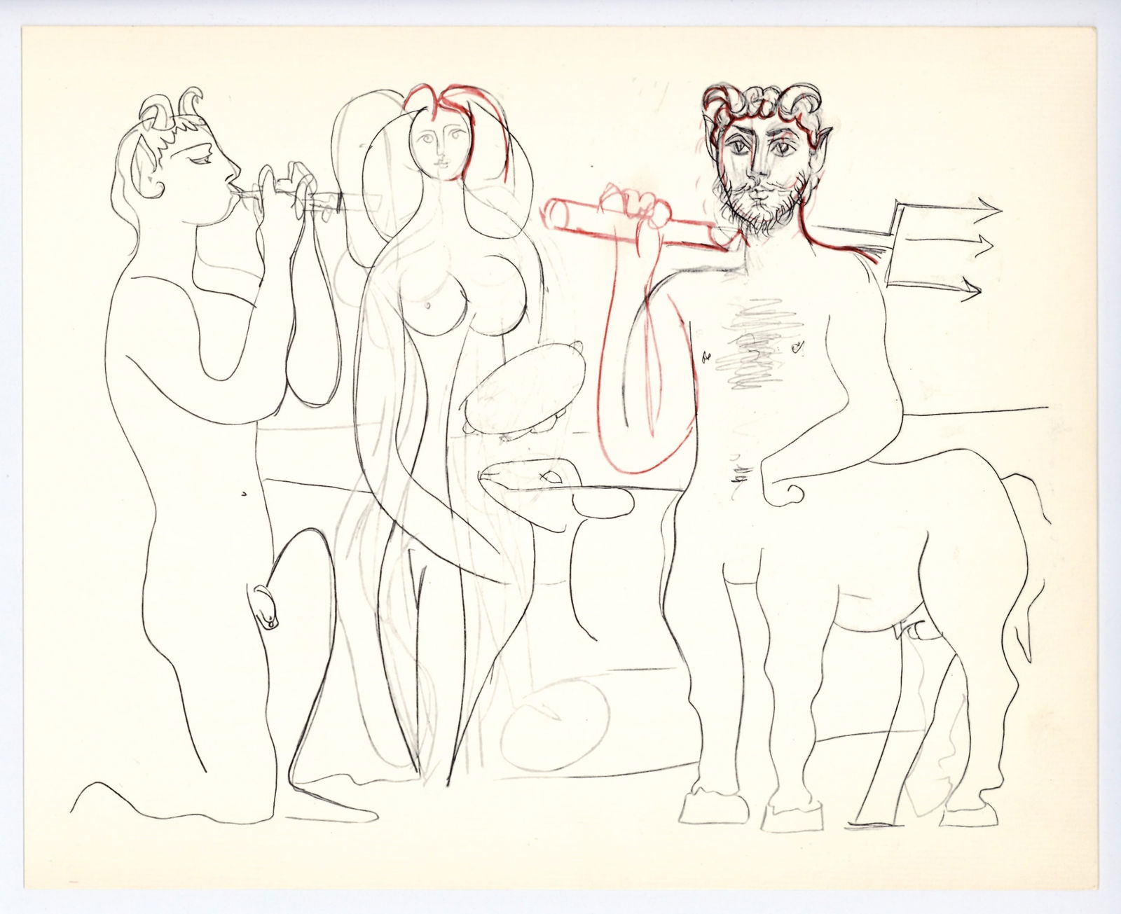 Pablo Picasso | Mythological Drawing, Antibes: Title: Pablo Picasso | Mythological Drawing, Antibes Description: Medium: offset lithograph (after the drawing). Printed in 1960 on cream laid paper and published in partnership with the Musee