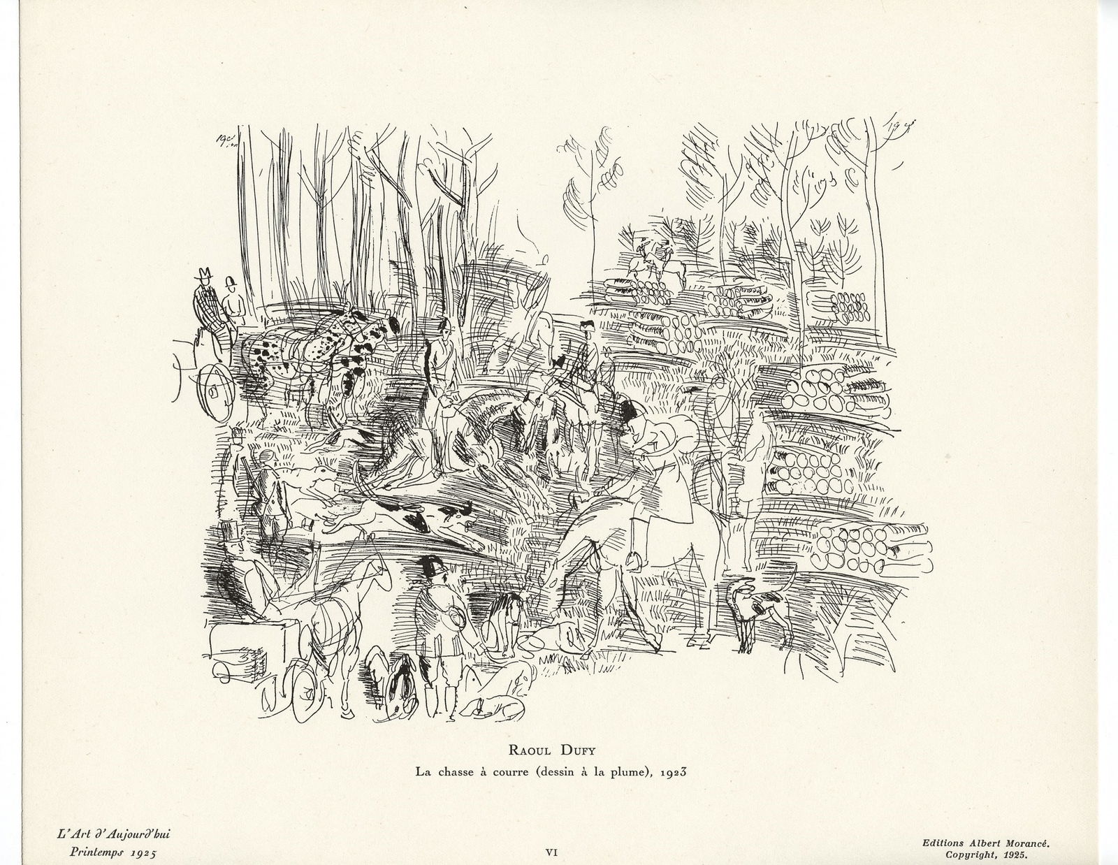 Raoul Dufy "La chasse a courre": Title: Raoul Dufy "La chasse a courre" Description: Medium: collotype (after the drawing). Printed in 1925 and published in Paris by Albert Morance for "L'Art d'Aujourd'hui". The publisher's