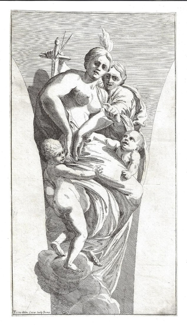 1640 Fine Engraving Giovanni Testa Justice and Charity (1 of 1)