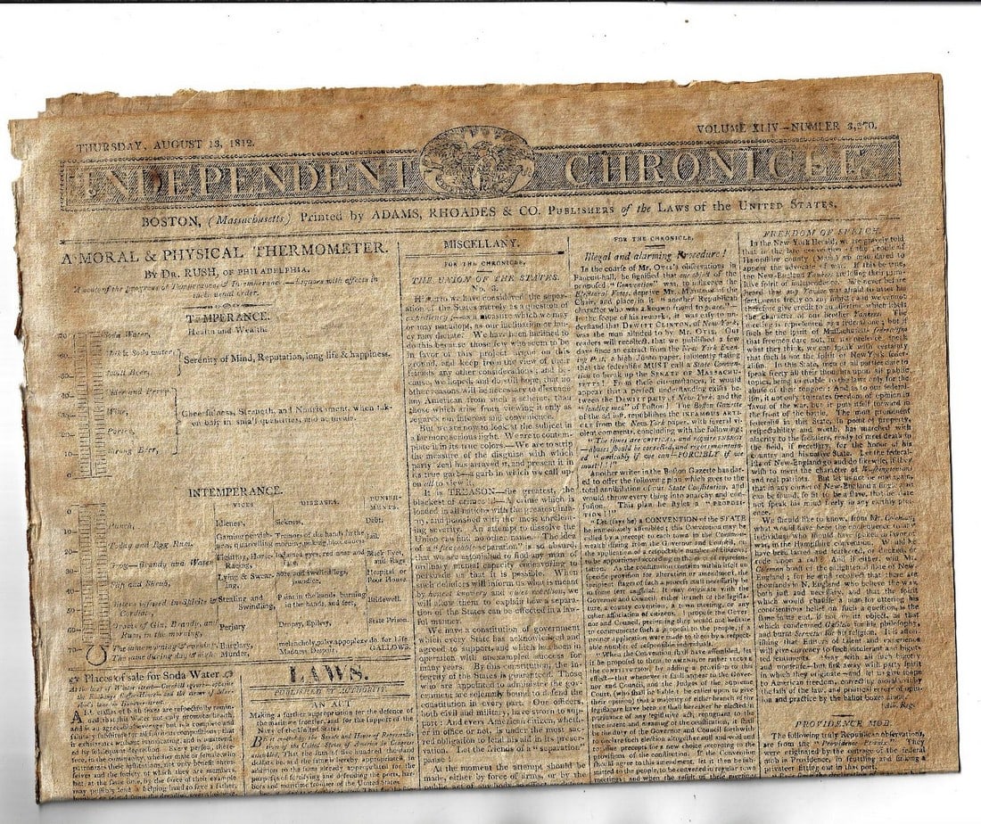 1812 Boston Newspaper War News Patriotic Poem (1 of 3)