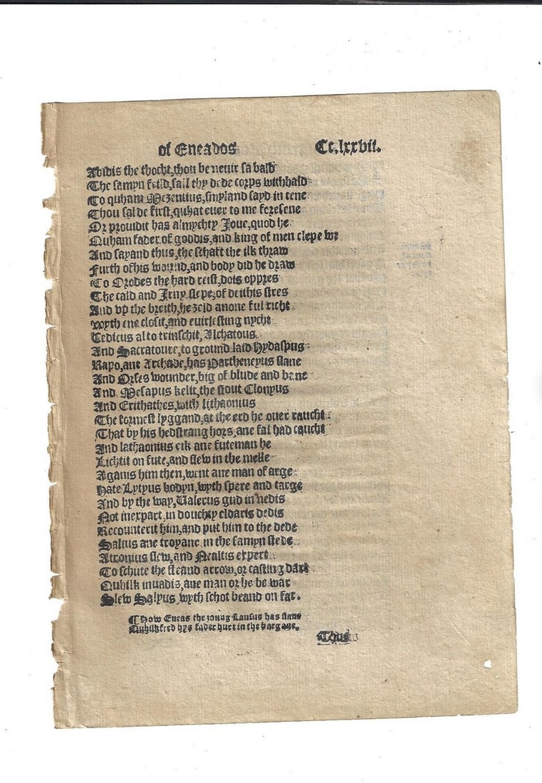 1553 Leaf English Translation of Aeneid Virgil (1 of 2)