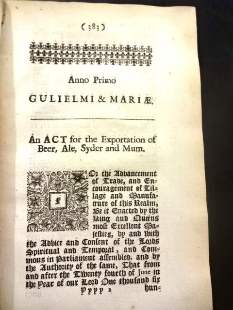 1689 English Act William and Mary Beer Exports - 2