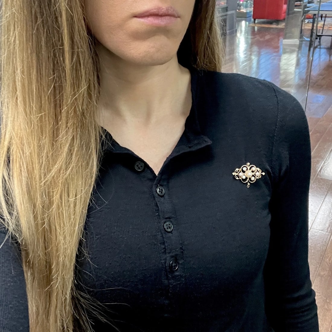 Vintage 1950's Pearl Opal Pendant Brooch Pin 14K Yellow Gold, 6.52 Grams - 5