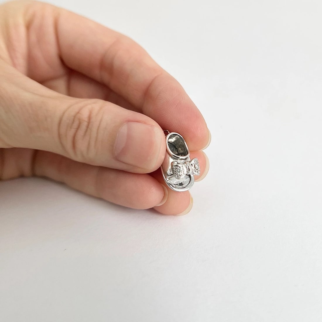 Vintage Diamond Baby Shoe Charm Pendant 14K White Gold, 3.68 Grams - 3