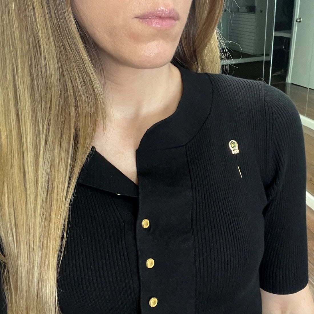 Vintage 1950's Peridot Gemstone Lapel Stick Pin 14K Yellow Gold, 1.29 Grams - 4