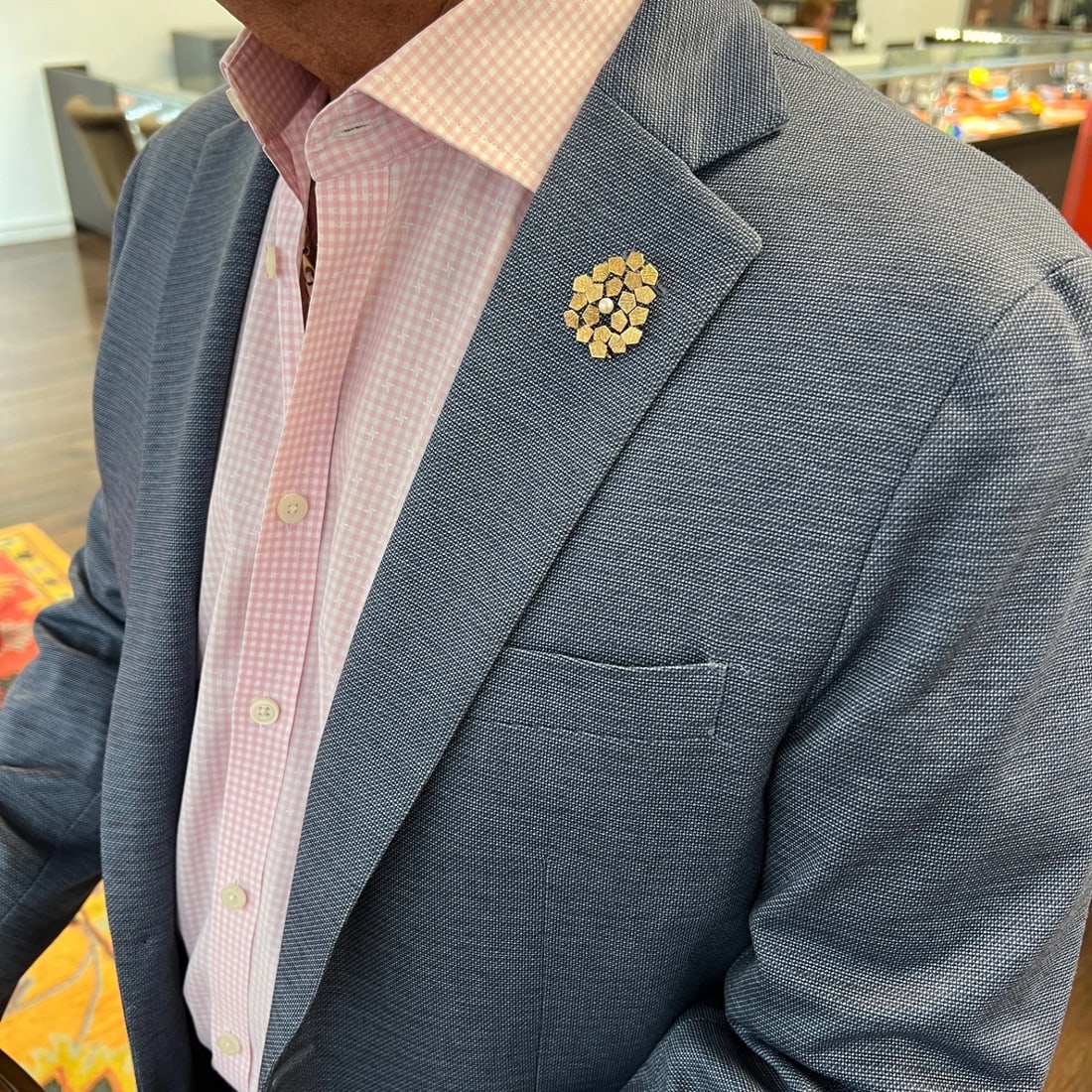 Vintage 1960's Asymmetrical Pearl Brooch Pin 14K Yellow Gold, 7.37 Grams - 4